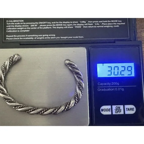 Vintage Sterling Silver Twisted Rope Adjustable Cuff Bracelet - Picture 3 of 6